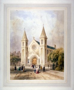 Vista de um edifício religioso desconhecido em Regent Square, St Pancras, Londres, 1842. de Thomas Hosmer Shepherd