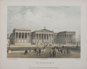 Vista do Museu Britânico, com visitantes andando lá fora, 1854 de Thomas Hosmer Shepherd