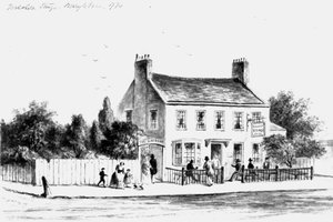 Vista do Yorkshire Stingo Public House em Paddington, 1860-1859 (desenho) de Thomas Hosmer Shepherd