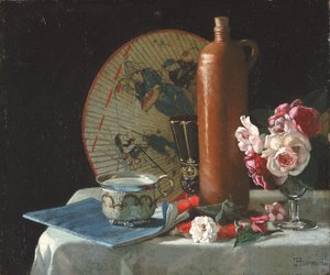Natureza morta com leque e rosas, 1874.