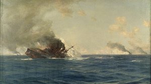 Afundamento do "Scharnhorst" na Batalha das Ilhas Falkland, 8 de dezembro de 1914, c.1915 (óleo sobre tela)