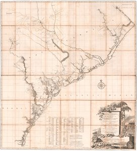 Um mapa da Carolina do Sul e uma parte da Geórgia por De Brahm