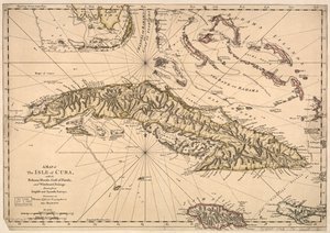 Um mapa da ilha de Cuba, com as Ilhas Bahama, o Golfo da Florida e a Passagem de Barlavento - Desenhado a partir de levantamentos ingleses e espanhóis. LOC 73697703