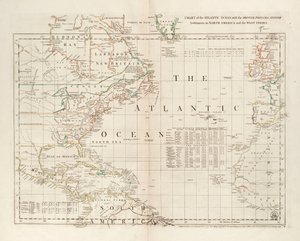 Carta do Oceano Atlântico, com as colónias britânicas, francesas e espanholas na América do Norte e nas Índias Ocidentais