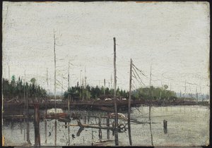 Terra Afogada, 1912 (óleo sobre papel (com textura de tela em relevo) em madeira) de Tom Thomson