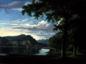 Paisagem com vista sobre o rio Wye, c.1772 (óleo sobre tela) de Thomas Jones