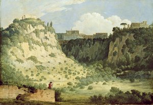 Vista do templo de Diana, Nemi, com um pastor em primeiro plano, 1785