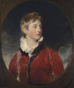 Retrato de Frederick William Stewart, 4º Marquês de Londonderry, KP, MP (1805-1872) quando menino, com metade do corpo, com casaco vermelho, oval fingido (óleo sobre tela) de Thomas Lawrence
