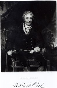 Retrato de Sir Robert Peel (1788-1850), gravado por H, Robinson (gravura) (foto bw) de Thomas Lawrence