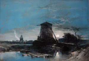 Uma Paisagem Holandesa iluminada pela Lua de Thomas Leeson the Elder Rowbotham