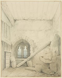 Arcos, colunas e janelas nas instalações da Mereweather entre a Rua Nicholas e a Rua Corn (lápis e aguarela sobre papel) de Thomas Leeson the Elder Rowbotham