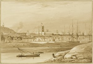 Bristol de Coronation Road com Cumberland Road, o Novo Corte e uma vista para as igrejas de Bristol de Thomas Leeson the Elder Rowbotham