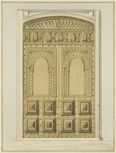 Porta Interior esculpida perto de Altar, Igreja de São João (aguarela sobre papel) de Thomas Leeson the Elder Rowbotham
