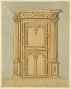 Porta de carvalho esculpido, 6 Redcliffe Street (aquarela sobre papel) de Thomas Leeson the Elder Rowbotham