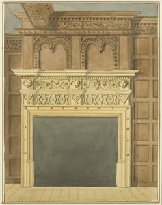 Chaminé e painéis, datados de 1632, em casa do lado norte da Rua São Nicolau (aguarela sobre papel) de Thomas Leeson the Elder Rowbotham