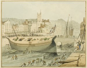 Limpando o porto flutuante, 1828 de Thomas Leeson the Elder Rowbotham