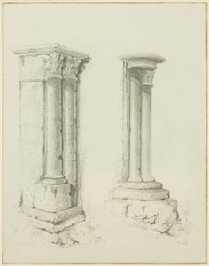 Colunas nas instalações da Mereweather entre a Rua Nicholas e a Rua Corn (lápis e aguarela sobre papel) de Thomas Leeson the Elder Rowbotham