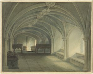 Cripta da Igreja de São João, olhando para o Oeste (aguarela no papel) de Thomas Leeson the Elder Rowbotham