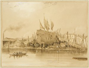 Doca de Wapping Oriental, lançamento do "Avon", 1826 de Thomas Leeson the Elder Rowbotham