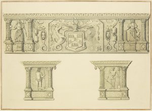 Frieze on Chimneypiece at 15 Broad Street (lápis & aquarela sobre papel) de Thomas Leeson the Elder Rowbotham