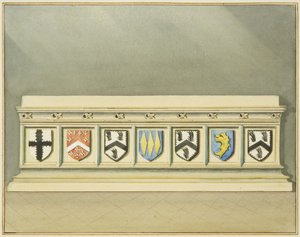 Rolamentos Heráldicos no Túmulo de Walter Frampton na Igreja de São João (aguarela no papel) de Thomas Leeson the Elder Rowbotham