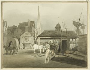 North-East End of King Street, mostrando Welsh Market em 1802 (aquarela sobre papel) de Thomas Leeson the Elder Rowbotham