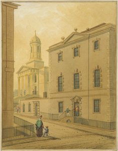 Capela de São Jorge, mostrando a Great George Street, da esquina da Park Street (aquarela no papel) de Thomas Leeson the Elder Rowbotham