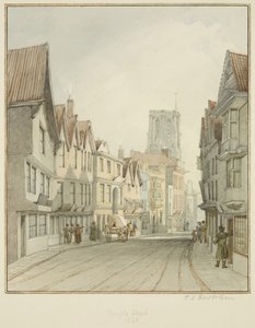 Temple Street, mostrando a torre da Igreja do Templo (aquarela sobre papel) de Thomas Leeson the Elder Rowbotham