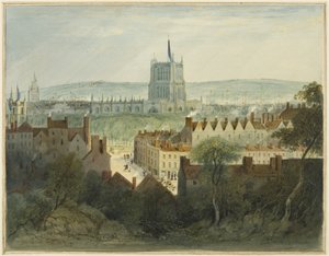 The Cathedral, College Green e College Street (aquarela no papel) de Thomas Leeson the Elder Rowbotham