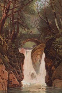 The English Lakes, Rydal Falls (cor litho) de Thomas Leeson the Elder Rowbotham