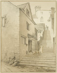 Os degraus que ligam Griffin Lane e Church Lane (aguarela sobre papel) de Thomas Leeson the Elder Rowbotham