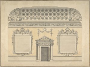 Projeto para Corte de Sala Rococó, com Teto Abobadado e Ornamentado Coríntio..., ca.1750. de Thomas Lightoler.