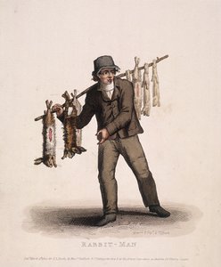 Vendedor de coelhos carregando um poste pendurado com coelhos, 1820