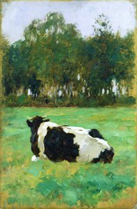 Uma vaca no prado (óleo no cartão)
