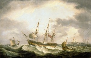Um Três Mestres à deriva no Downs com ajuda à mão (óleo sobre tela) de Thomas Luny