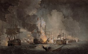 Batalha do Nilo (aquatinta colorida) de Thomas Luny