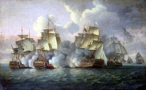 O HMS "Mediator" enfrenta navios franceses e americanos de Thomas Luny