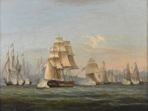 HMS Spartan & French Frigates: Início da Acção, 3 de Maio de 1810 (Baía de Nápoles) (óleo sobre tela) de Thomas Luny