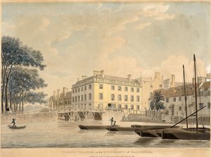 Queens College na Universidade de Cambridge, pub 1800 (aquatint colorido à mão)