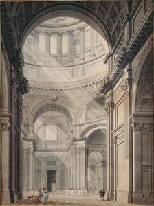 Vista Interna da Catedral de São Paulo a partir da Entrada Norte (tinta indígena e lavagem em papel)