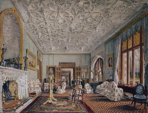 Sala de Estar em Estilo Gótico, c.1850 (aguarela) de Thomas Mann Baynes