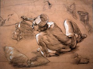 Nu masculino recortado, c.1880 (lápis, giz preto e corpinho branco sobre papel)