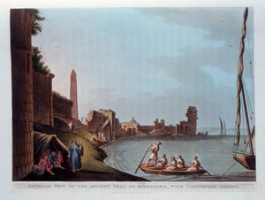 Vista exterior da antiga muralha de Alexandria, com agulha de Cleópatras, 1802.