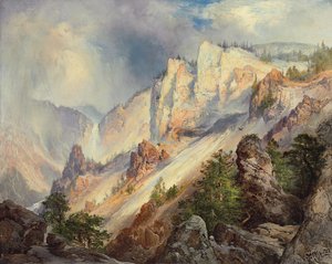 Um banho de passagem no desfiladeiro de Yellowstone, 1903 de Thomas Moran