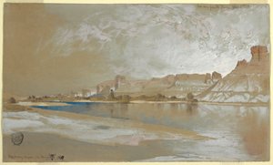 Desenho, Green River a partir do Ferry, Território do Wyoming, 11 de setembro de 1889 de Thomas Moran