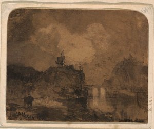 Desenho, Cena do rio, Grand Canyon, Colorado, 1870 de Thomas Moran