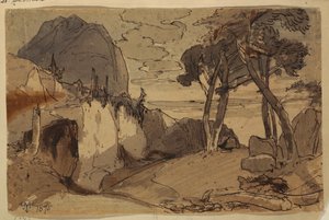 Desenho, Estrada numa paisagem de montanha, 1875 de Thomas Moran