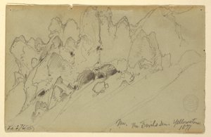 Desenho, A toca do diabo, Yellowstone, 1871 de Thomas Moran