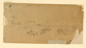Desenho, Os Tetons, vistos da planície, 28 de agosto de 1879 de Thomas Moran