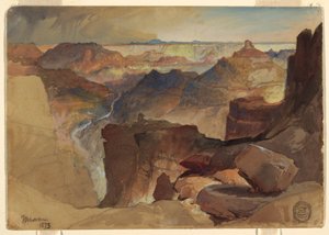 Desenho, Vista do Planalto de Powell, Grand Canyon, Colorado, 1873 de Thomas Moran